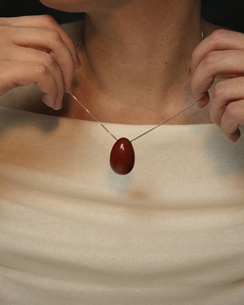 Egg Necklace in Red Jasper