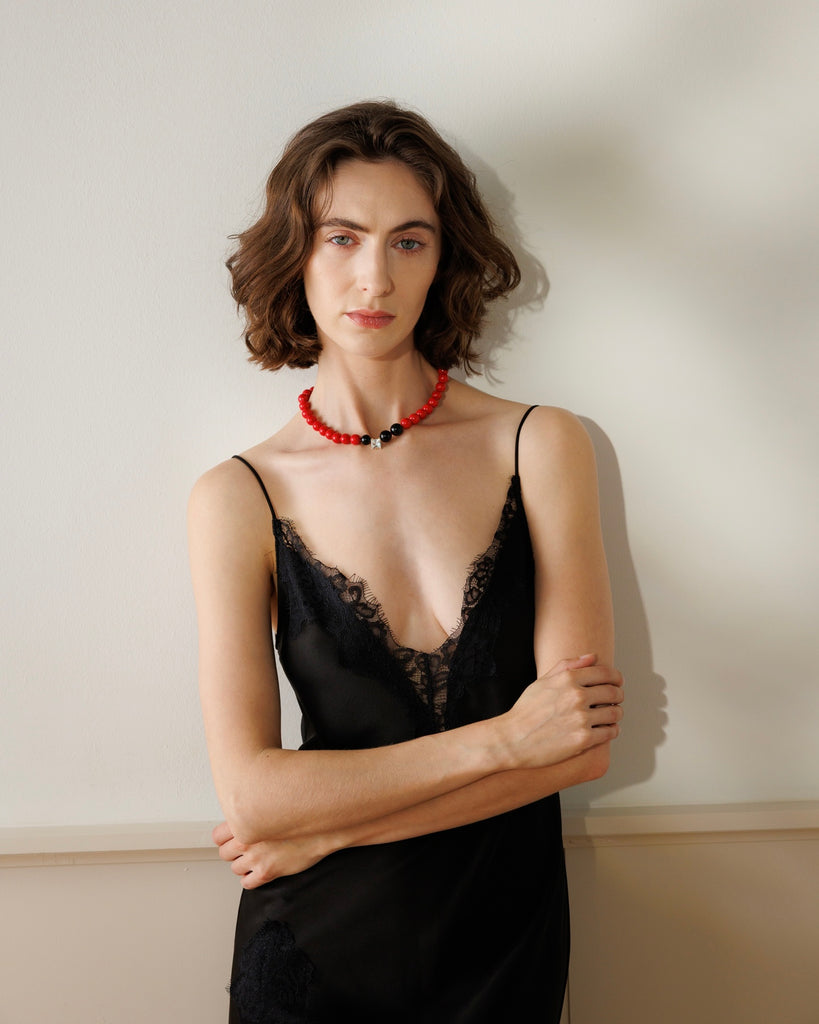 Red Bamboo & Onyx Bourbon Necklace | Pre-Order