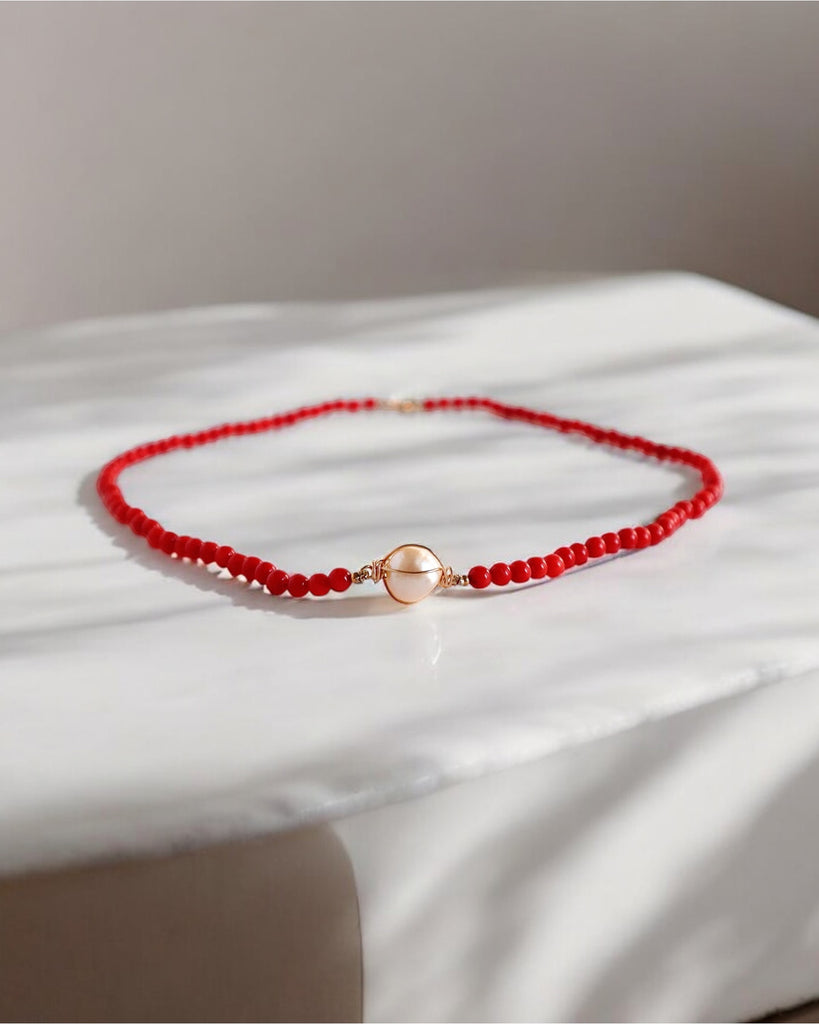 Red Coral Pearl Necklace