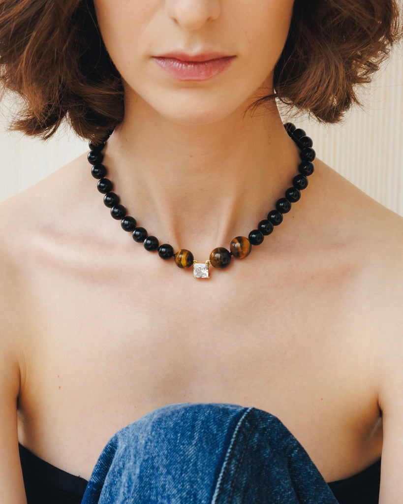 Onyx & Tiger Eye Bourbon Necklace | Pre-Order