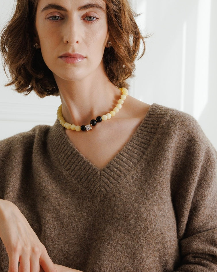 Yellow Jade & Onyx Bourbon Necklace | Pre-Order