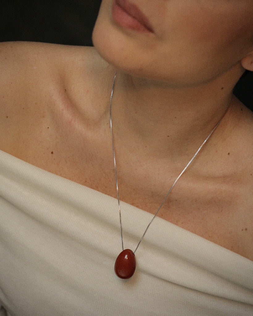 Egg Necklace in Red Jasper