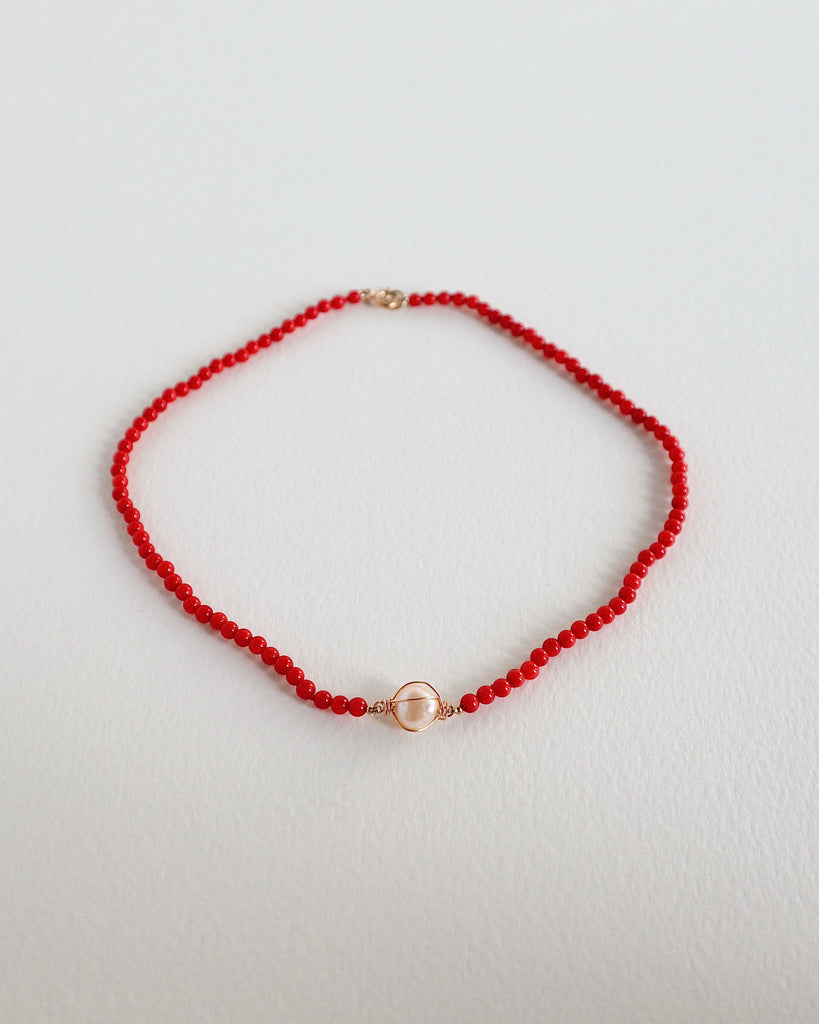 Red coral pearl necklace hotsell