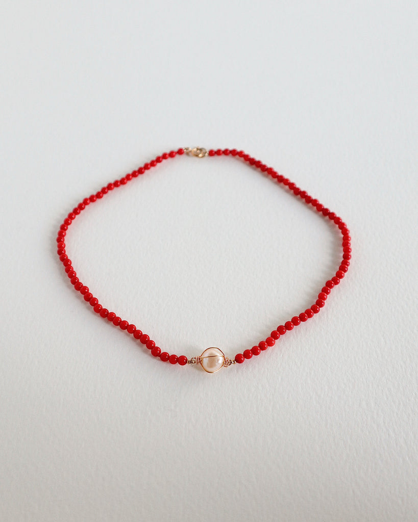 Red Coral Pearl Necklace