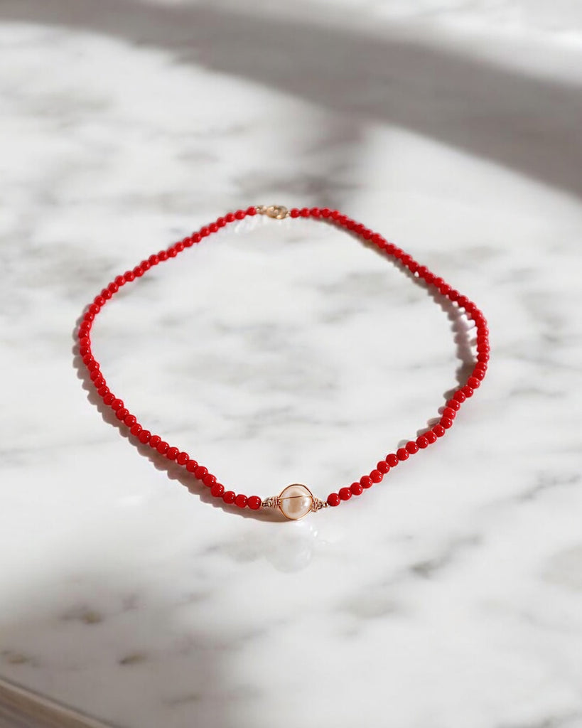Red Coral Pearl Necklace