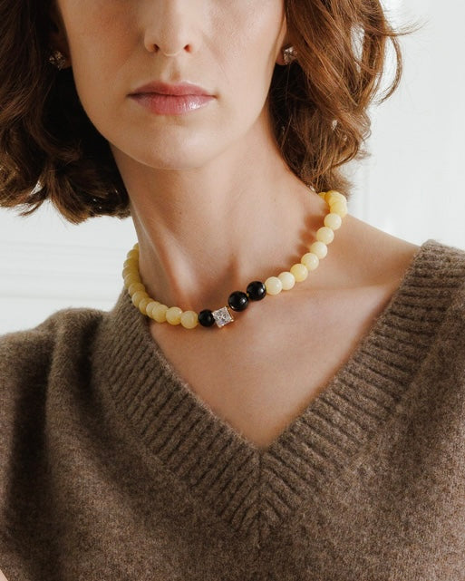Yellow Jade & Onyx Bourbon Necklace | Pre-Order