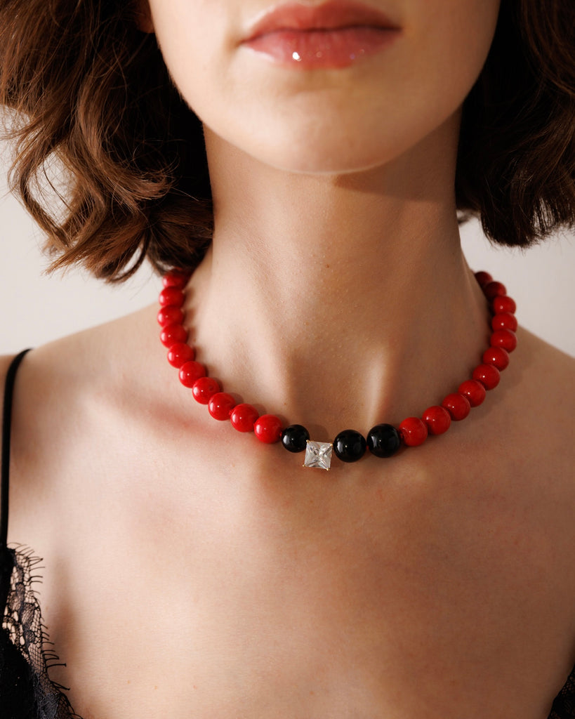 Red Bamboo & Onyx Bourbon Necklace | Pre-Order