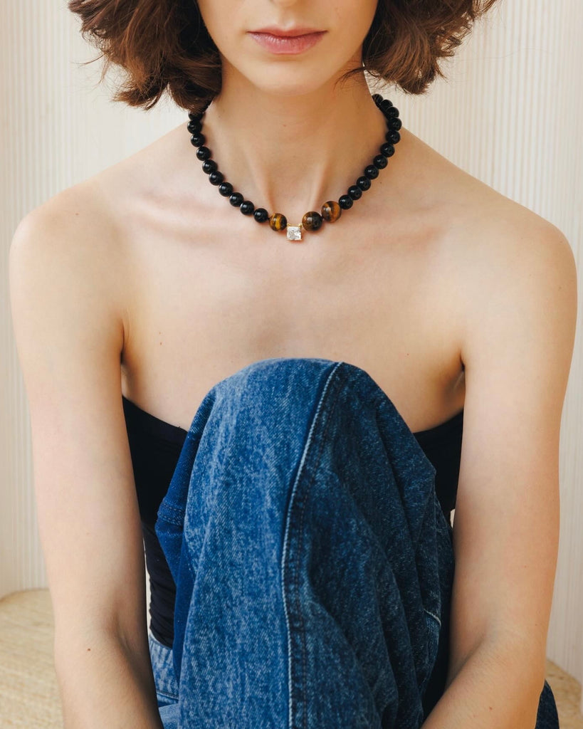 Onyx & Tiger Eye Bourbon Necklace | Pre-Order