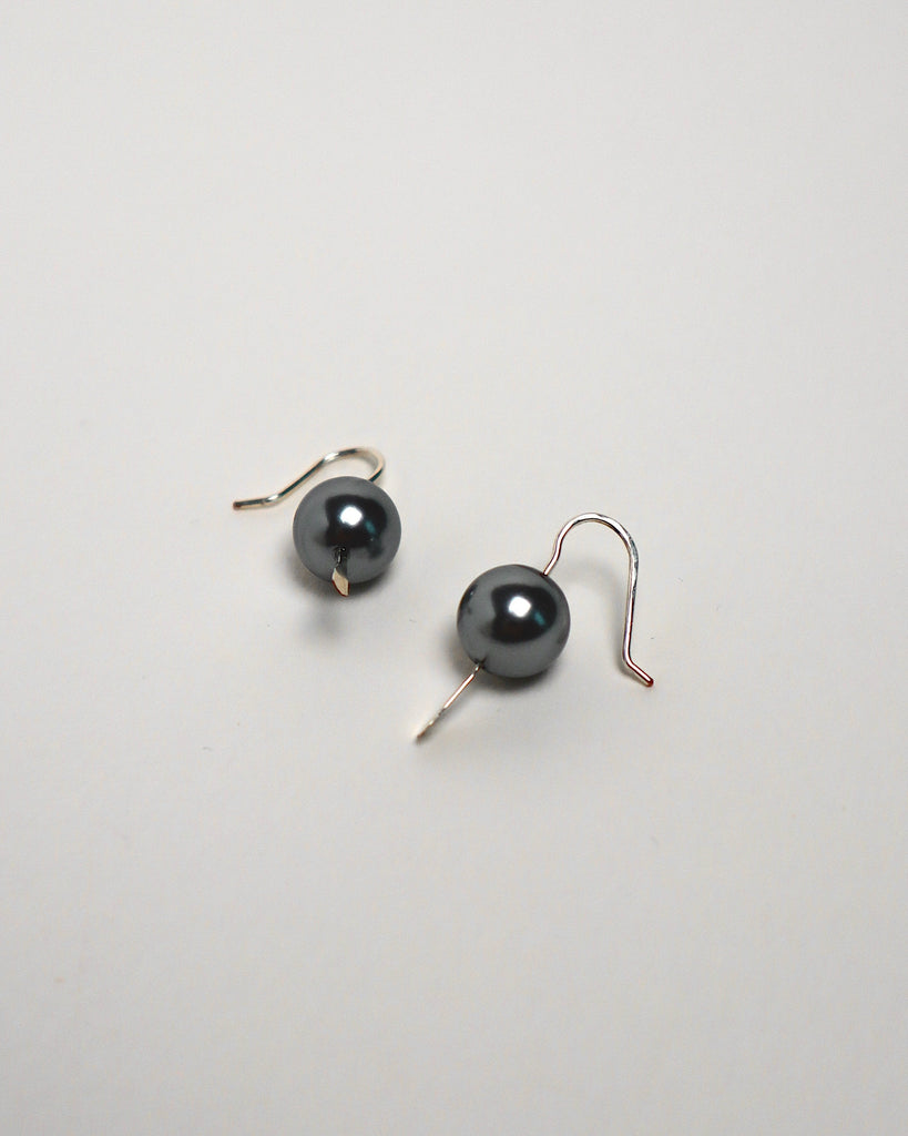 Grey iridescent silver hook earrings