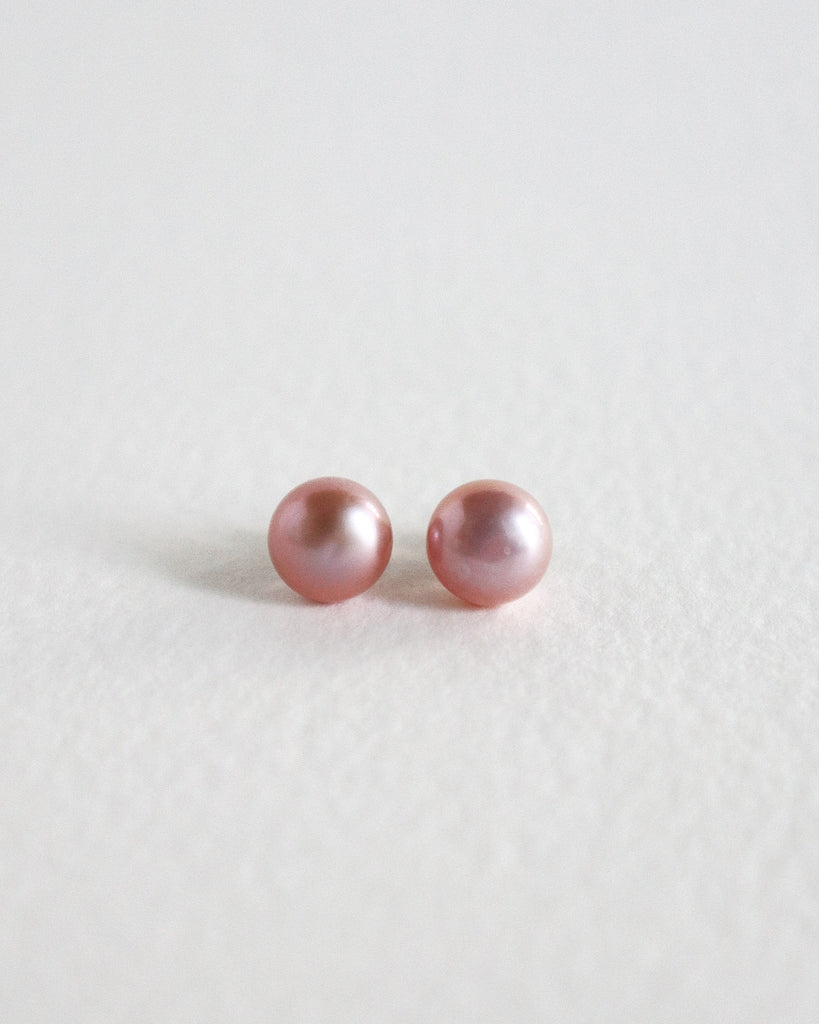 Rosé pearl studs in sterling silver