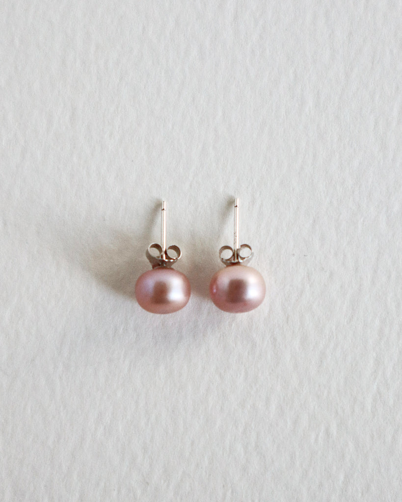 Rosé pearl studs in sterling silver