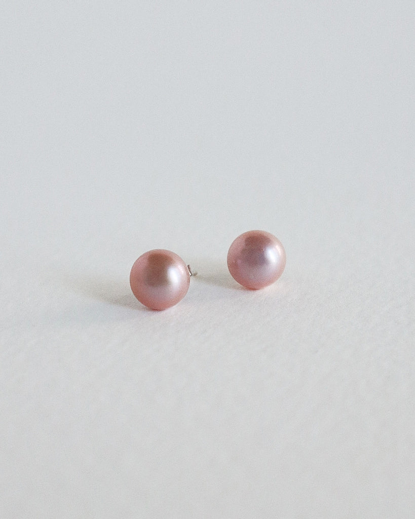 Rosé pearl studs in sterling silver