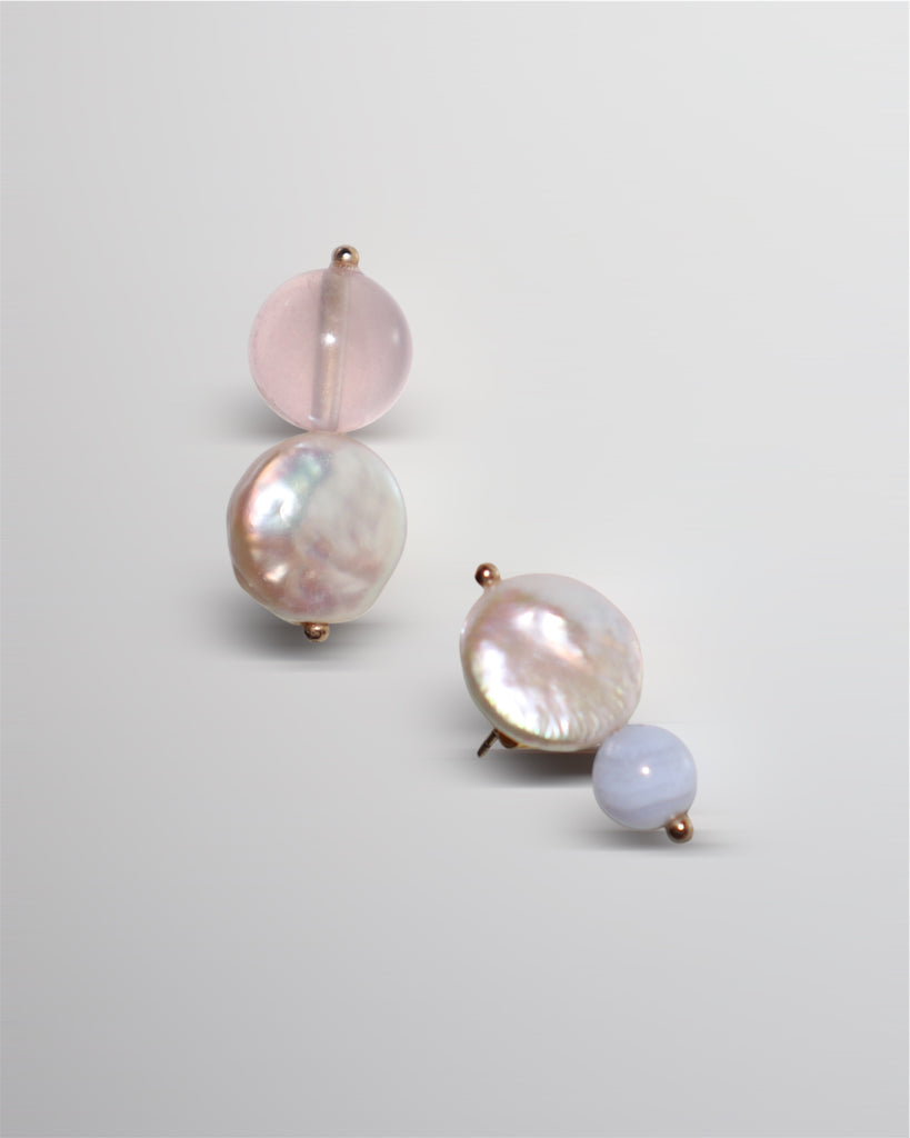 Mismatched Gems & Coin Pearl earrings
