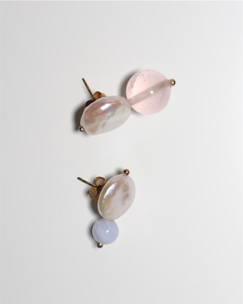 Mismatched Gems & Coin Pearl earrings