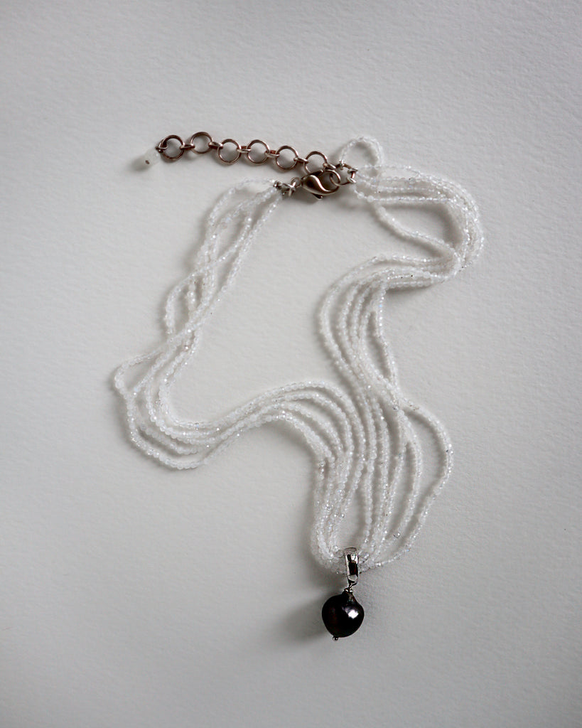 Moon Stone & Black Pearl Diamond cut necklace