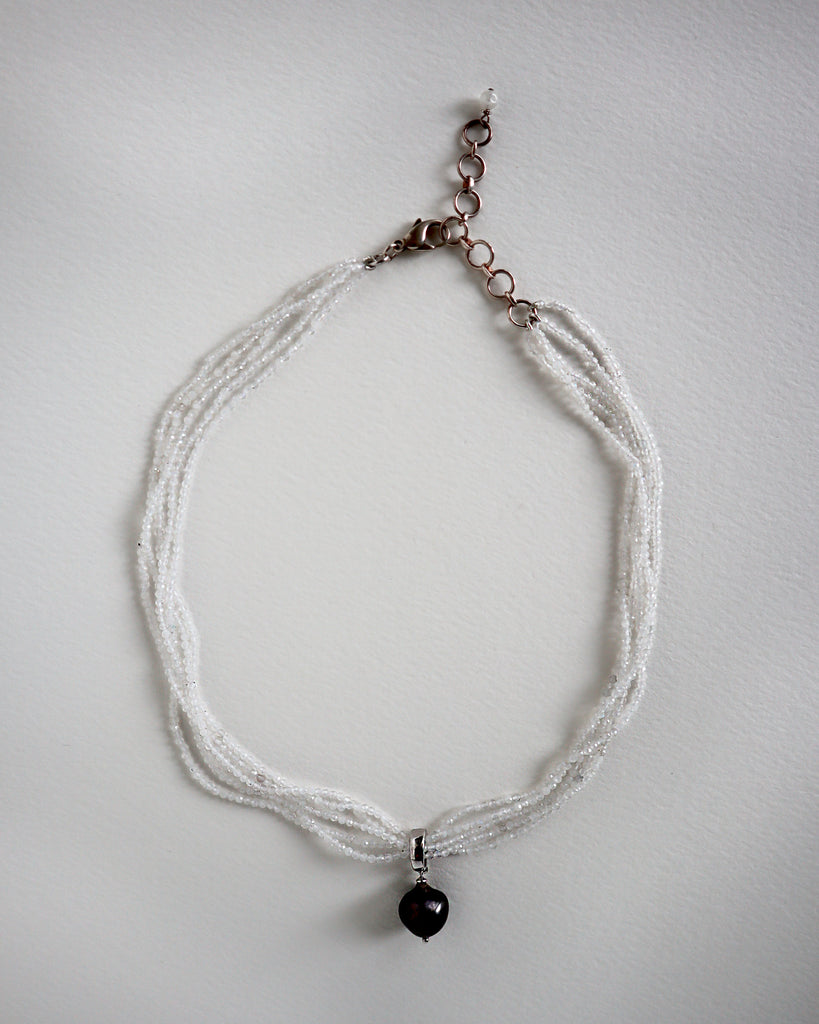 Moon Stone & Black Pearl Diamond cut necklace