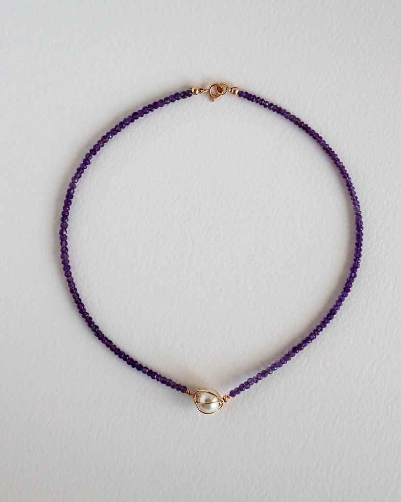 Pearl and Diamond cut Amethyst necklace