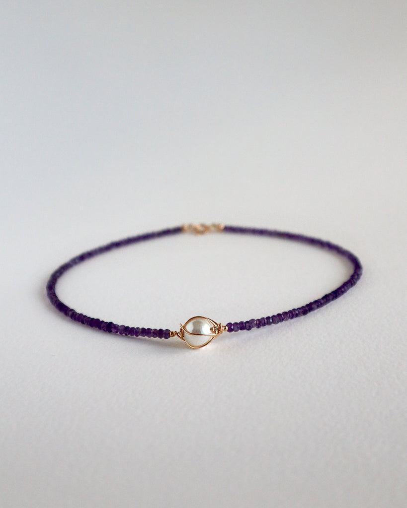 Pearl and Diamond cut Amethyst necklace
