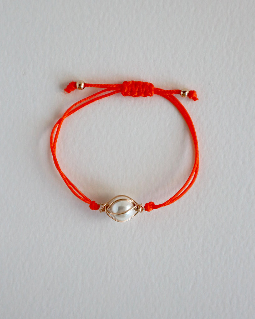 Orange Wrapped Pearl Cord Bracelet