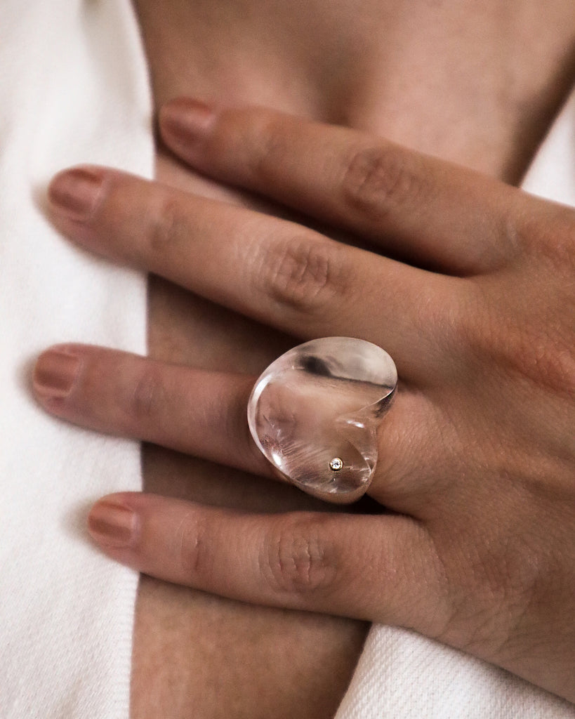 Rock Crystal Hoya ring with a diamond