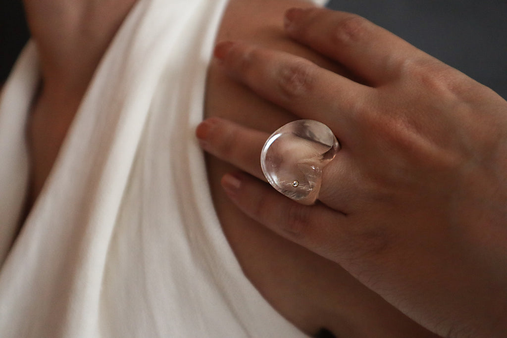 Rock Crystal Hoya ring with a diamond