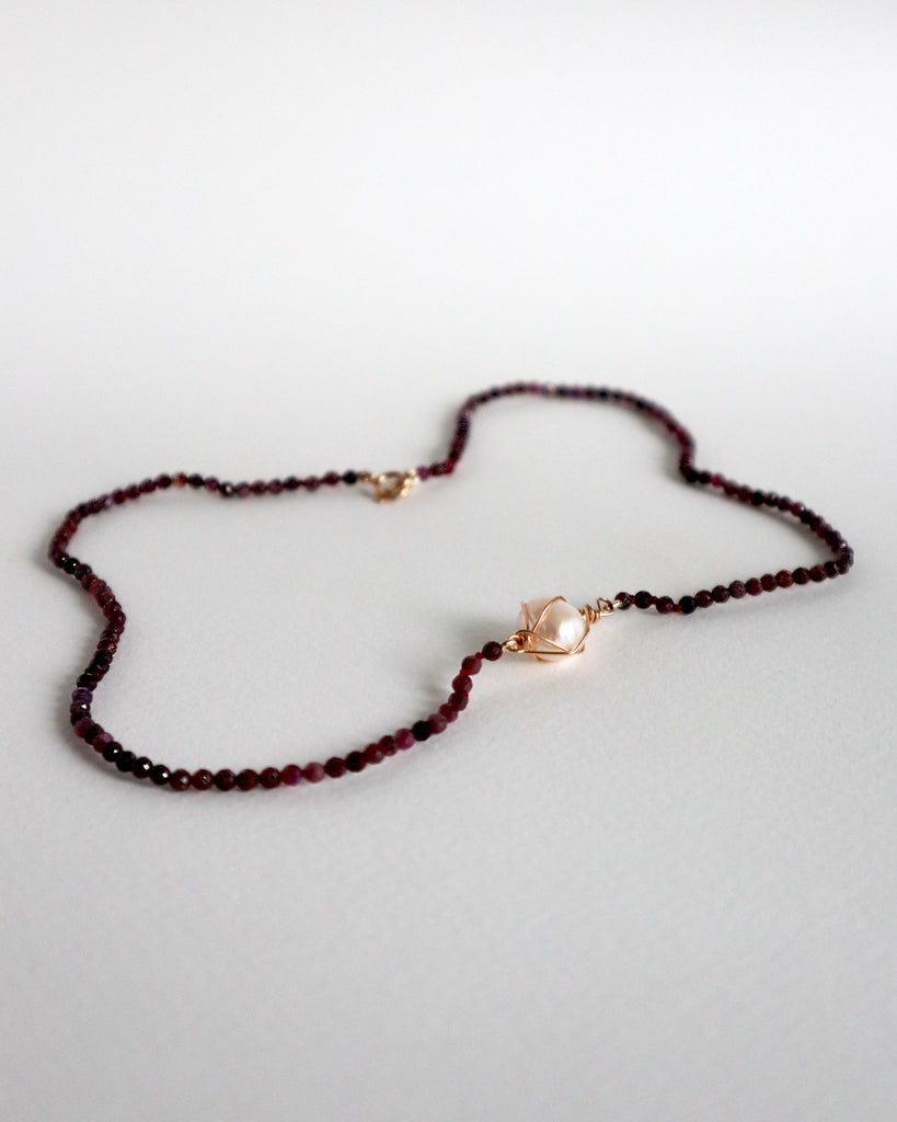 Pearl and Diamond cut Pink Sapphire necklace