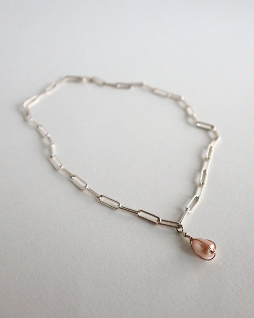 Silver Chain Pearl Necklace